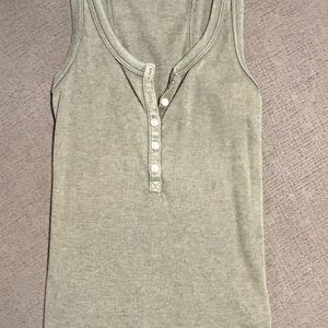 Aerie Green Distressed Henley Tank Top Sleeveless Small S